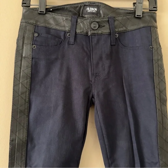 NWT Navy Hudson Jeans Leeloo Quilted Leather Stripe 25 Retail $298